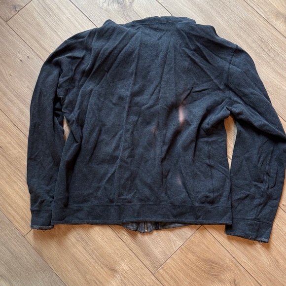 BLUE Dark Grey Bleach Stain Long Sleeve Zip Up Hoodie Sweatshirt - Picture 3 of 3